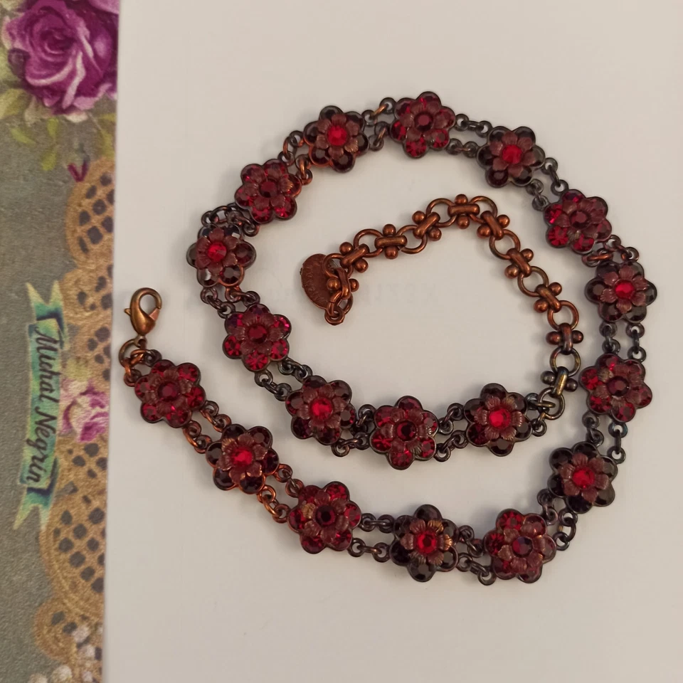 Michal Negrin Red Maroon Necklace Flowers Chocker Collar Cocktail Victorian VTG - Image 4 of 4