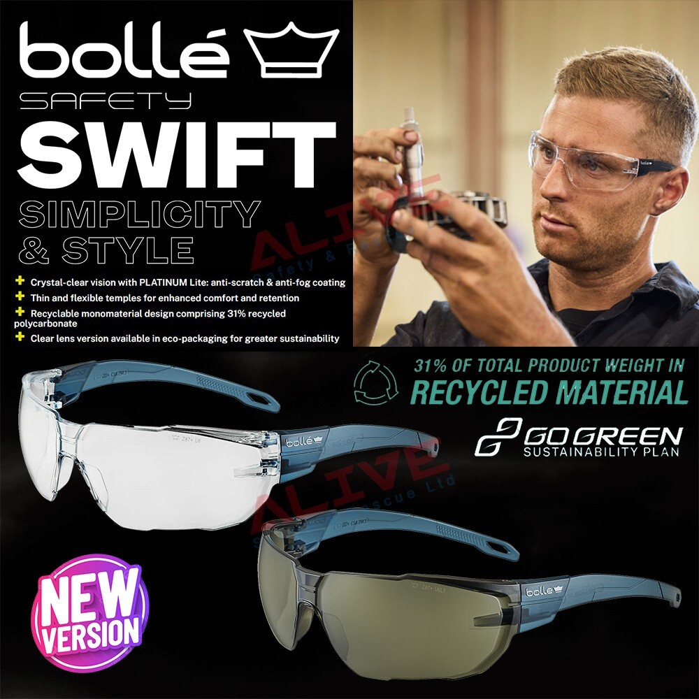 Bolle Safety Glasses SWIFT Anti-fog Anti-scratch No Metal Recyclable  Spectacles