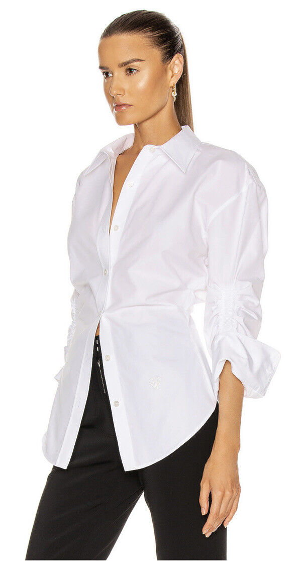 ALEXANDER WANG CINCHED SLEEVE BUTTON DOWN SHIRT, SZ 4 WHITE ALEXANDER WANG CINCHED SLEEVE BUTTON DOWN SHIRT, SZ 4 WHITE
