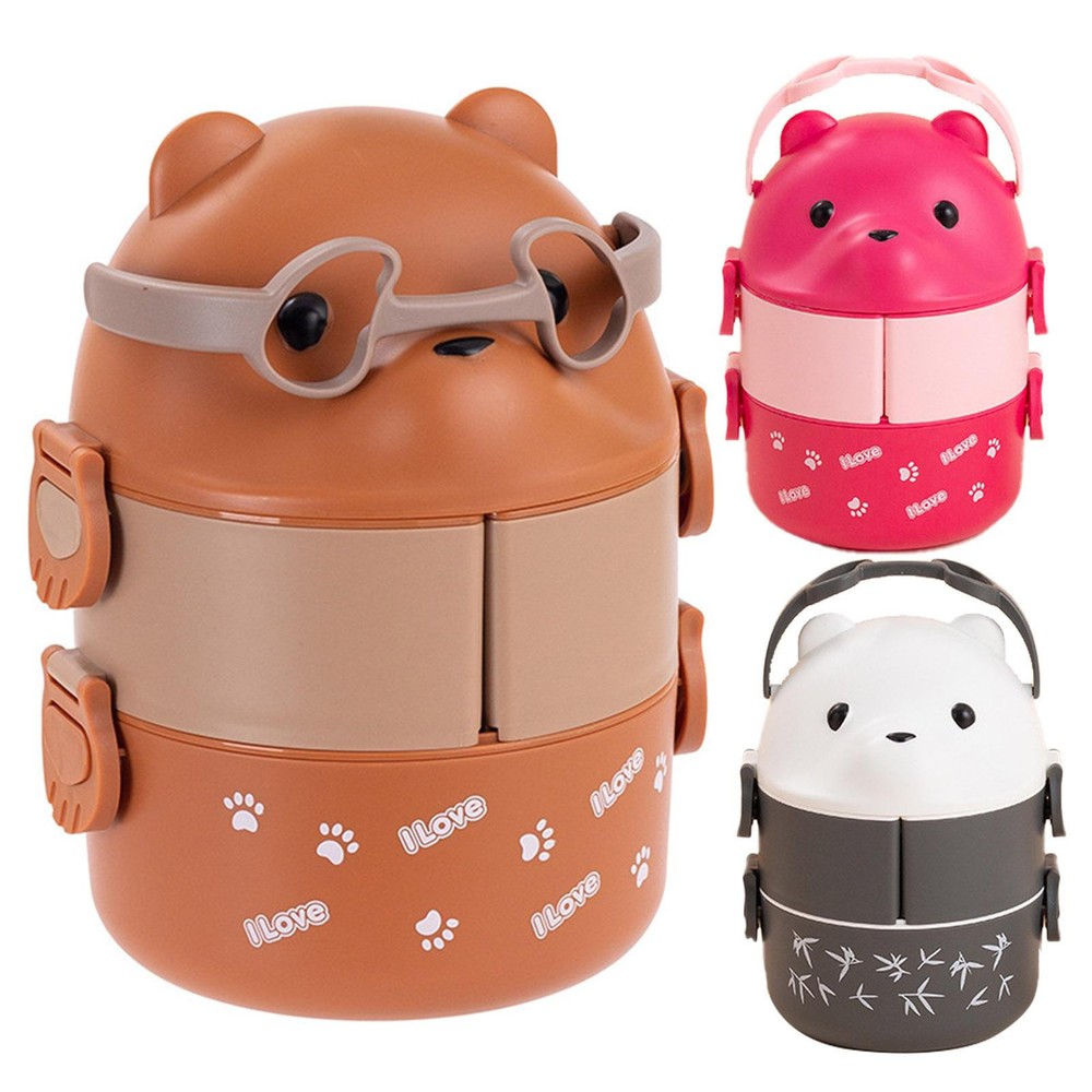 Stackable Bento Box Kids Cute Bear Leakproof Lunch Containers For Hot Food Vacuu