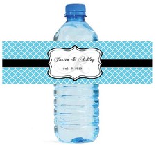 100 Aquamarine Monogram Wedding Water Bottle Labels Engagement Bridal 8"x2"