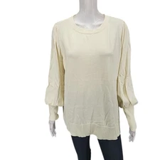 Belle by Kim Gravel Bishop Sleeves Pullover Sweater 1X Plus Size Off White Top