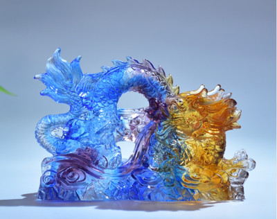 Chinese ancient method Liuli arts, Coloured glaze crystal lucky dragon crafts