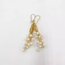 NEW REAL FRESHWATRER PEARL 18KT GOLD PLATED DANGLE HANDMADE WIRE WRAP EARRINGS