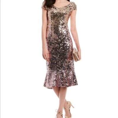 slim fit dress slacks Crepe Rose gold ombre shaded colour gown – ADI main image 0