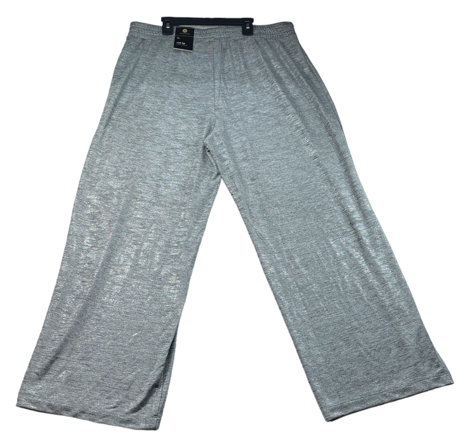 JM Collection Wide Leg Pants Womens size XL Silver Shiny Pull On Stretch New - Image 3 of 4