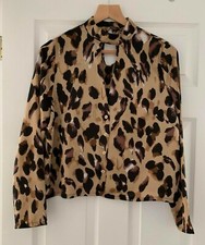 PLT Pretty Little Thing Satin Cheetah Print Cut Out High Neck Blouse Size 8