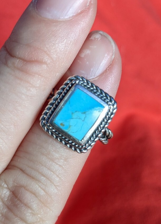 Vintage Sterling Silver Rectangular Bezel Set Tur… - image 4