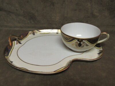 Vintage Noritake N453 Black Gold White Porcelain Snack Tray w/Cup Made Japan