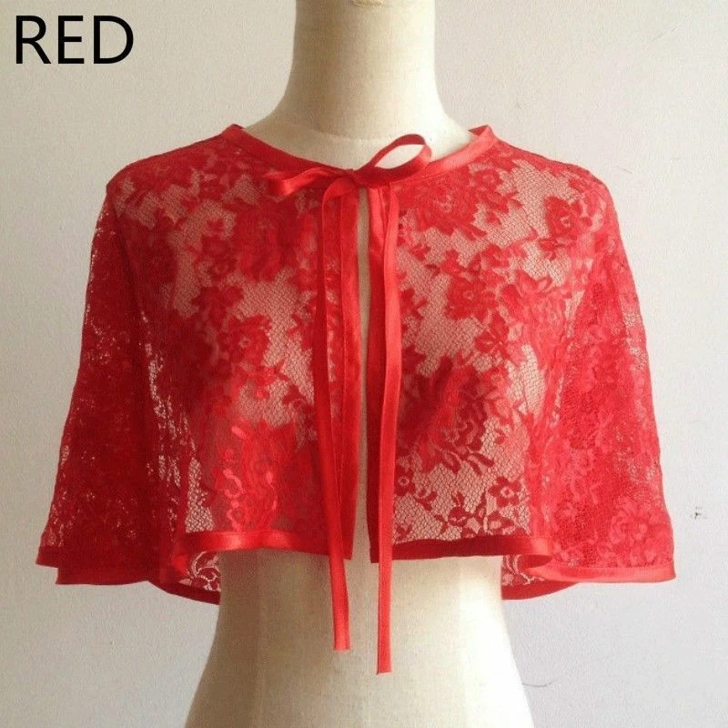 Bolero de encaje nupcial encogerse de hombros con capa envolvente chaqueta chales capelet tippet tul chic tops Foto 2 de 4