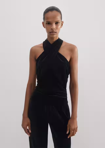 ME+EM Fluid Velour Halterneck Top Velour Jersey In Black Ladies Size US 2/UK 6