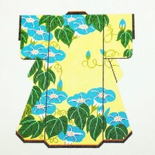 MORNING GLORIES on Yellow LG. Japanese Kimono handpainted Needlepoint Canvas LEE