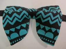 Oversized Black/Teal Aztec Bow tie Vintage style 70`s Bowtie Pre-tied Gift 4 Him