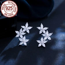 CZ 925 Sterling Silver Cubic Zirconia Flower Stud Earrings for Women Cute Party