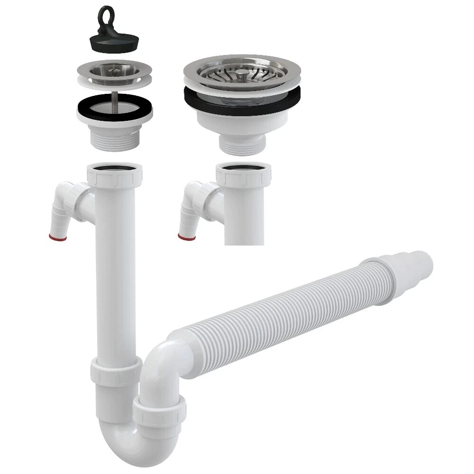 ALCADRAIN Ablaufgarnitur Siphon Küche Flex Röhren Abfluss Ablauf Spülbecken Spüle Becken
