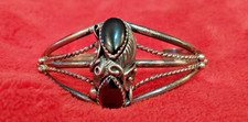 VTG Navajo American Indian Sterling Silver Double Onyx Cuff Bracelet