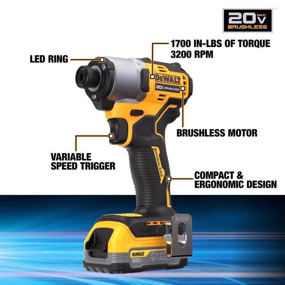 DeWalt DCF840E1 20V MAX POWERSTACK 1/4 in. Cordless Brushless Impact Driver Kit - Image 3 of 4