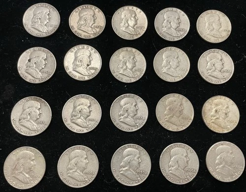 Roll 20 Franklin Silver Half Dollar 90% Silver. Free Shipping. SKUPCASEPPXTMN006