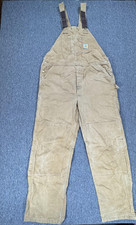 Vintage Carhartt Overalls Mens 44x34 Brown Duck Bib Canvas Workwear USA 90s