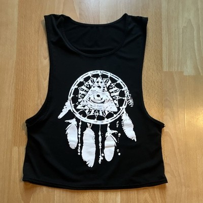 Damen Blusentop Kragenlos Ärmellos Schwarz Mit Dream Catcher