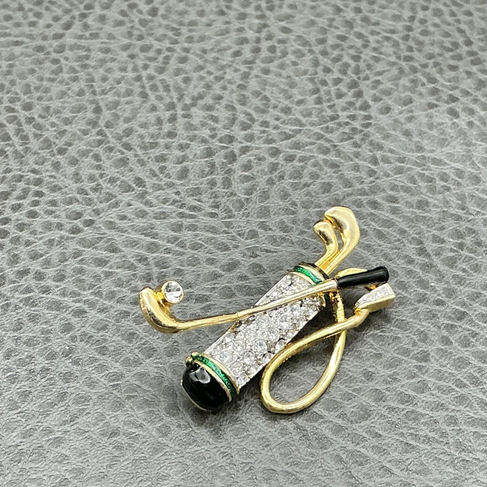 Bolsa de Golf Palos Disfraz Broche Prendedor Estrás Pavé Tono Dorado Verde Negro Esmalte Foto 2 de 4