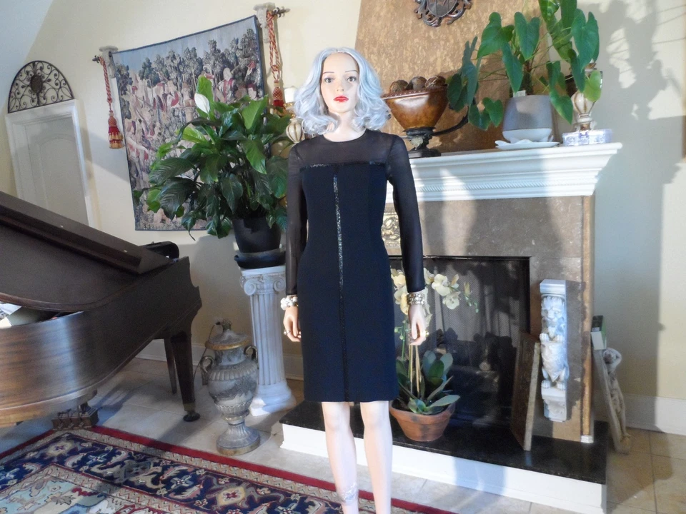 New Escada Black Cocktail Dress w/Beading Embellishment Detail Size DE 34- US 4 - Image 3 of 4