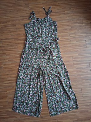 King Louie Jumpsuit 40 Bunt Blumen Mit Taschen, Seitlich Reißverschluss
