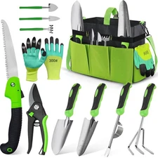 Garden Tool Set,11 Pcs Heavy Duty Gardening Hand Tool Kit for Women Aluminum ...