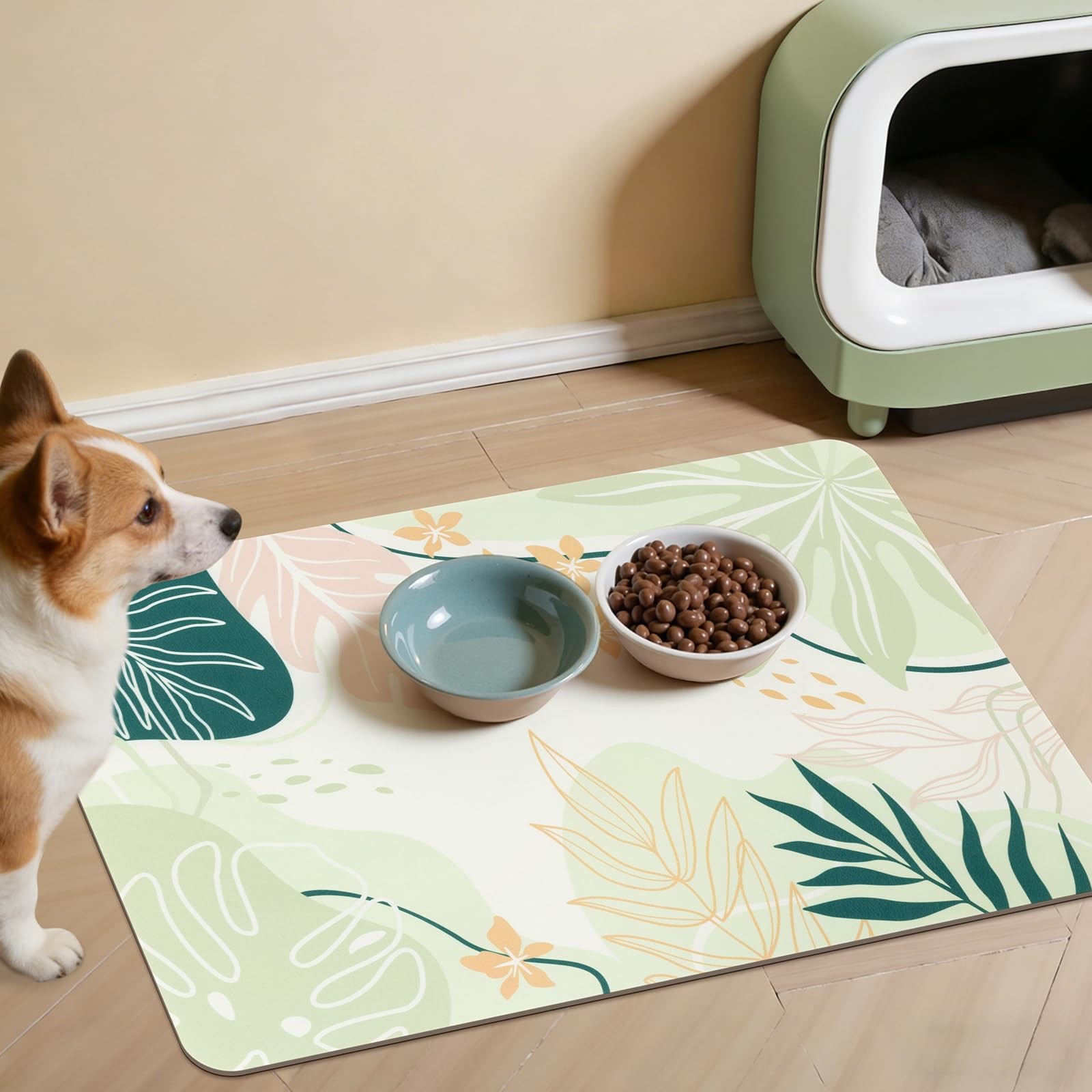 Mat - Absorbent Quick-dry Cat Bowl Mat For Food And Water, Non-...
