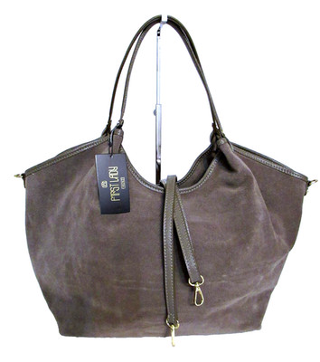 ITALIAN GENUINE SUEDE W/LEATHER TRIM EXTRA LARGE  BAG HANDBAG - MADE IN ITALY