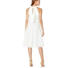 New Tahari White Lace Midi Dress High Neck Halter A-line Ivory Knee Length US 4