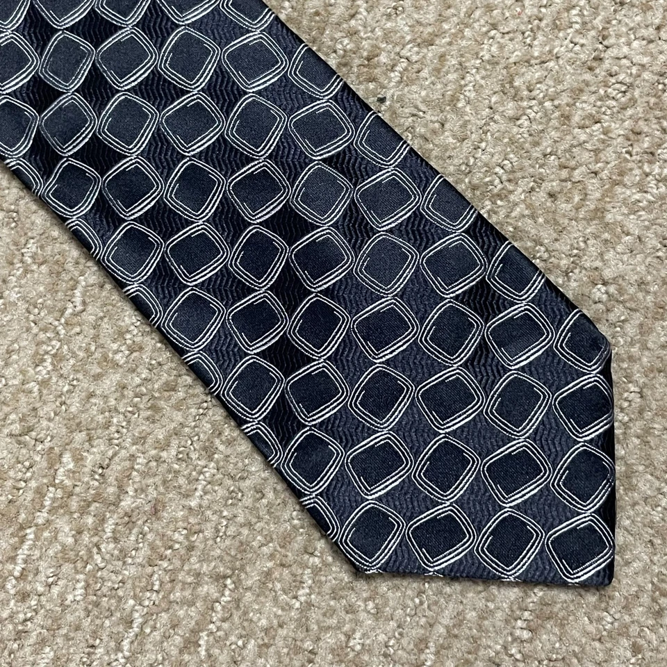 Corbata Giorgio Armani Italia Negra Plata Seda Diseñador Ejecutivo Minimalista Foto 2 de 4
