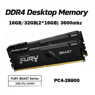 16GB/32GB(2*16GB) DDR4 3600 MHz 288pin FURY BEAST DIMM Memory For Desktop