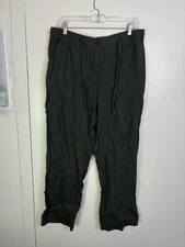 Monoprix Premium Pants Womens Large Linen Wide Leg Coastal Elastic Tie Waist