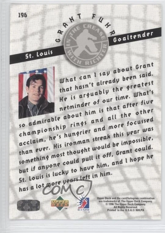 1995-96 Upper Deck Be a Player Grant Fuhr #196 HOF - Image 2 of 2