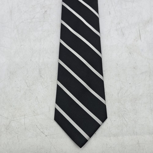 Brooks Brothers Makers Black White Stripe Silk Rep Tie USA Woven England - Picture 4 of 7