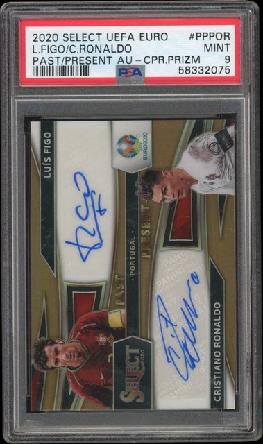 2020 Panini FIFA Select Cristiano Ronaldo / Luis Figo /15 Dual Auto Copper PSA 9