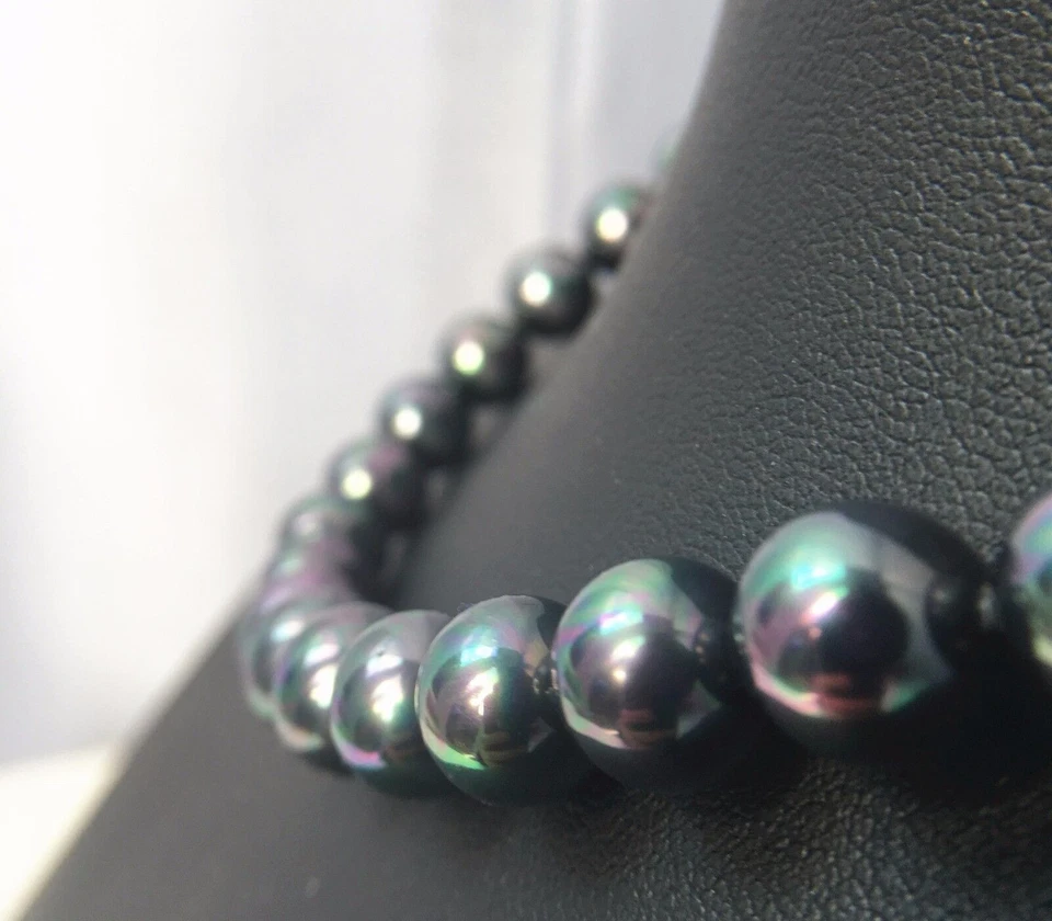 schwarze Collier Perlen Halskette Perlenkette 10mm Muschelkernperlen wie Tahiti - Bild 4 von 4