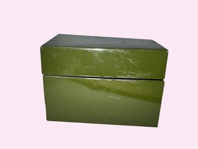 Green Metal recipe Storage Box Vintage Small Scratches 5x3 Inches Hinged J. Che