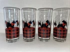 Set of 4 Anchor Hocking Fitz Scottie Dog Tartan Plaid 12oz Highball Glasses EUC