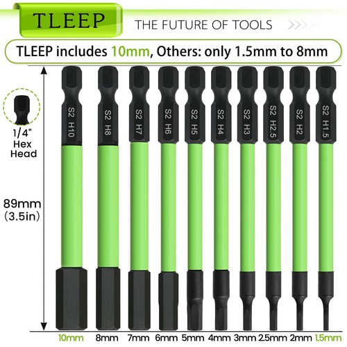 3,5 Zoll lang 1/4 Zoll Sechskant-Inbusschlüssel Bohrer Bits, metrisch 1,5 mm bis 10 mm Schlag... - Bild 3 von 9