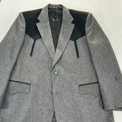 Mens Grey Black Western Circle S Sport Coat Blazer Two Tone Cowboy Yoke Jacket