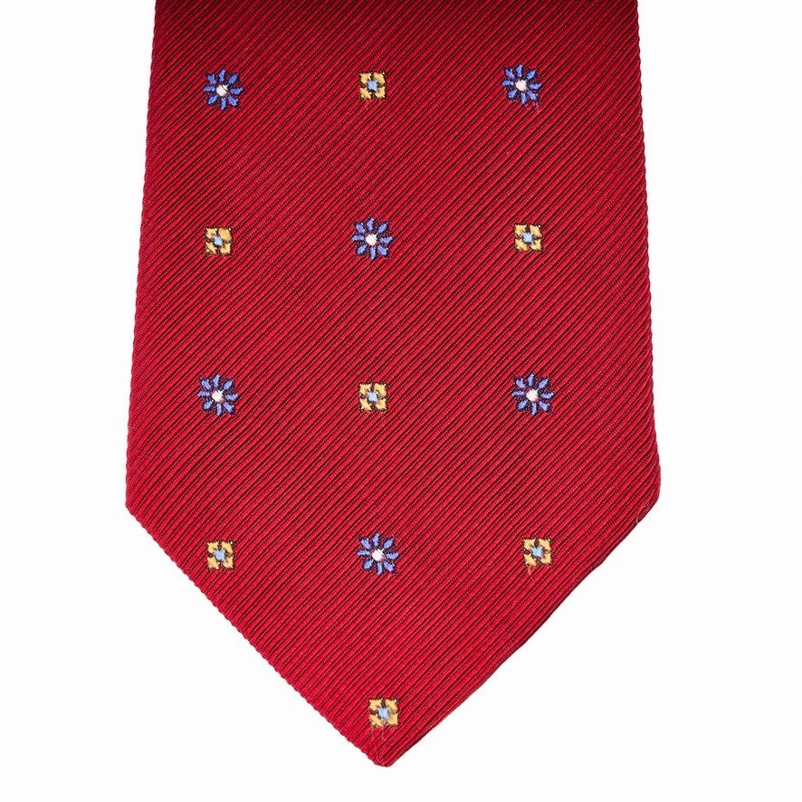Hickey Freeman Silk Tie Men’s Red Floral Geometric English Silk Made USA 3.5x60 - Image 3 of 4