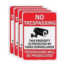 Large Video Surveillance Signs, 14x10 Inches No 14 x 10 inches, 4 Pack