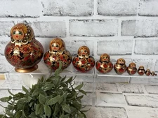 Vintage Wood Russian Nesting Dolls Complete Set Of 10Made in Russia Handpainted