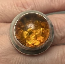 Vintage Estate Fine Sterling Silver Baltic Honey Amber Ring Size 6.75