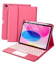 Compatible for iPad 11th 10th Generation Case with Keyboard, Folio Cover Pink