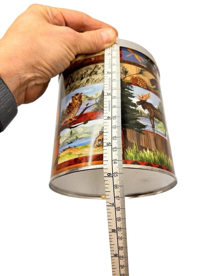 Rustic Retreat Cabin Lodge 6" TIN Canister Round - Owl, Moose, Bear, Deer, Trout - Image 4 of 4