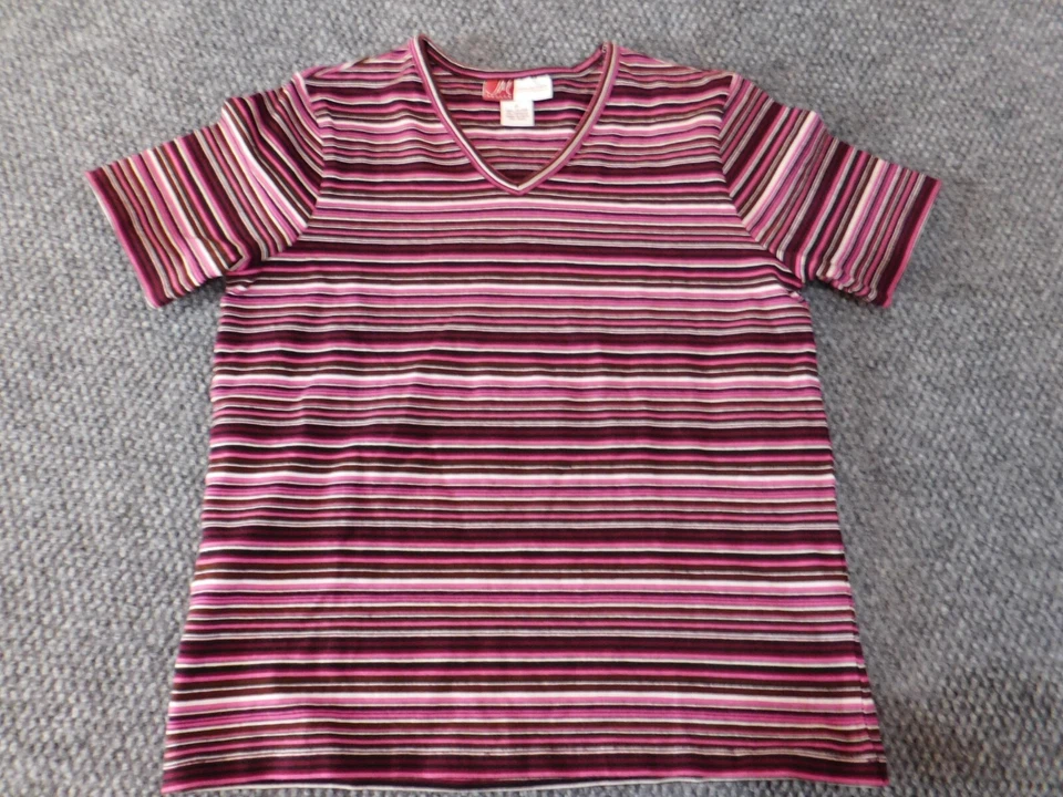 JM Collection top Petite 紫色条纹女式 v 领弹力T恤 — 第 2/4 张图片