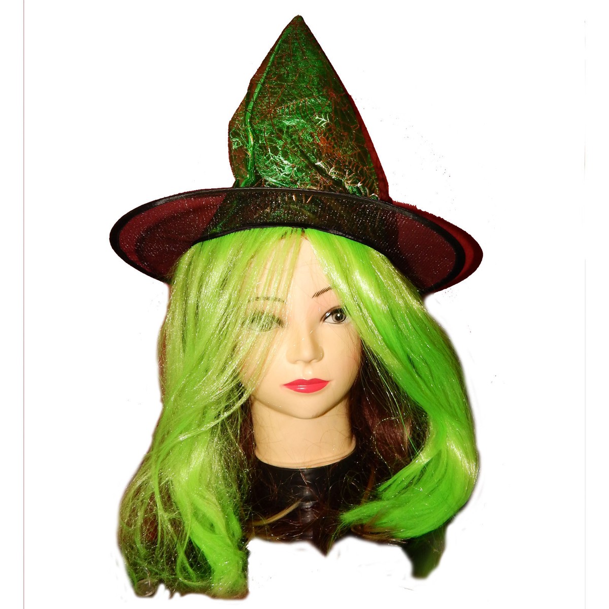 Green Glitter Witch Hat with Hair Halloween Costume  display picture 1